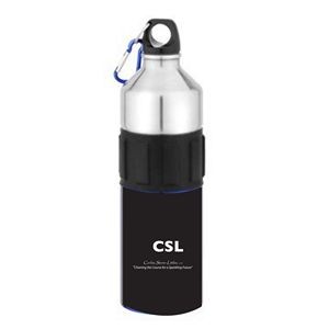 24 Oz. Stainless Sports Bottle w/ Plastic Grip & Matching Carabiner (3 Days)