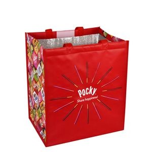 Custom 145g Laminated Woven Insulated Grocery Cooler Bag w/Velcro Closure 13"x15"x10"