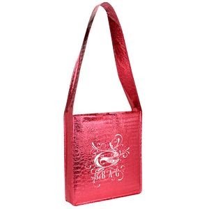 Textured Laminated Metallic Red Messenger Bag 14"x15"x3"