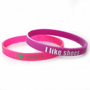 1/4" (6mm) Wide Solid Color Silicone Wristband w/Silkscreened Imprint