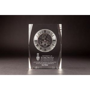 2D Crystal Award with Clock (6 5/8 x 5 x 1 1/2")