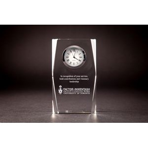 2D Crystal Award with Clock (4 3/4 x 2 3/4 x 1 1/8")