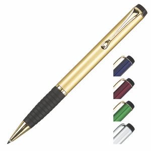 Gear Brass Barrel Ballpoint Pen w/ Gold Trim