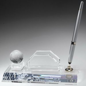 Optical Crystal Globe Card Holder and Pen Set