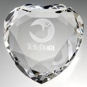 Optical Crystal Faceted Heart Paperweight