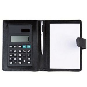 Leatherette Memo Pad with Solar Calculator and Pen