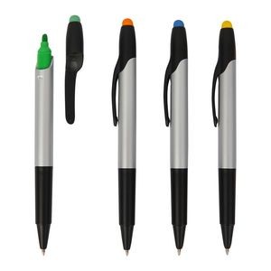 Highlighter With Ballpoint Pen and Stylus Cap