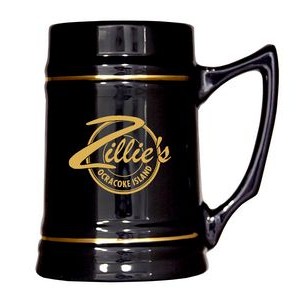 23 Ounce Black and Natural Stein Mugs with Gold Bands