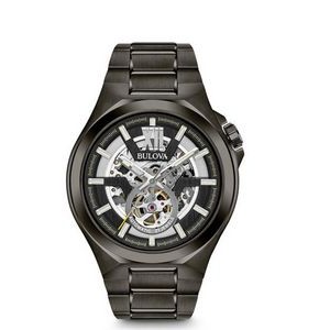 Bulova Men's Automatic Skeletonized Black Dial Gray Ion-Plated Stainless Steel Watch
