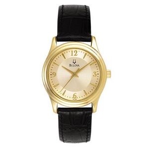 Bulova Classic Collection Ladies' Gold Tone Watch w/ Black Leather Strap