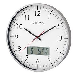 Bulova Manager Large Analog/Digital Wall Clock Quiet Sweep Seconds Hand With Date & Temperature