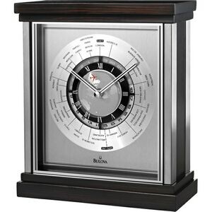 Bulova Wyndmere Ebony Mahogany & Stainless Steel World Time Clock