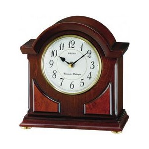 Seiko Brown Wooden Mantle Clock w/ White Dial