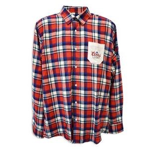 Flannel Accent Long Sleeve Button Down Shirt