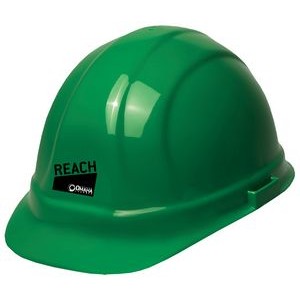 Green hard hat, six point ratchet suspension