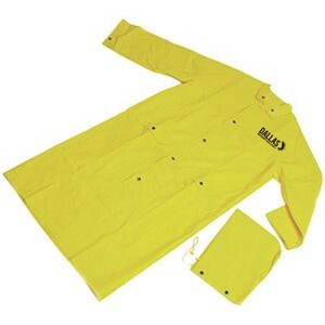 35 mil yellow PVC raincoat (48"), heavyweight, reinforced with strong polyester net backing