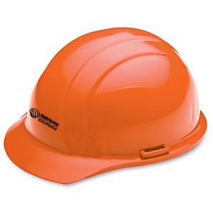 Hi-viz orange hard hat, six point pin lock suspension