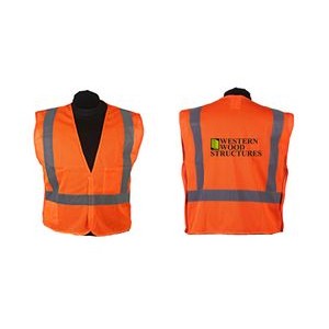 Orange safety vest, ANSI class 2, economy mesh, screen printed