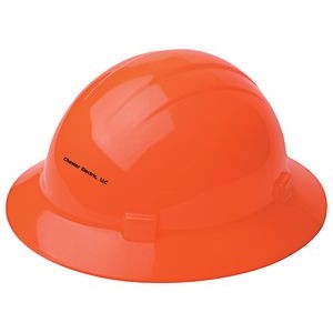 Hi-viz orange hard hat with four point ratchet suspension