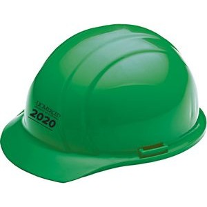 Green hard hat, six point pin lock suspension