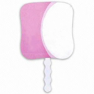 White/Pink Promotional Hand Fan w/Scalloped Handle