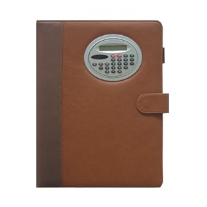 Leather Look Pad Holder w/Built In Oval Calculator