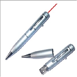Metal USB Flash Drive Pen w/ Laser Pointer (2 GB)