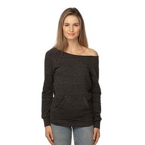 Women's Eco Triblend Fleece Raw Neck Sweater w/ Kangaroo Pocket