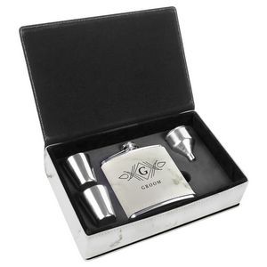 6oz. Stainless Steel Marble Leatherette Flask Gift Set
