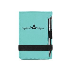 Teal Leatherette Mini Notepad with Pen