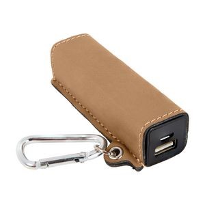 Light Brown Leatherette 2200mAh Power Bank w/USB Cord