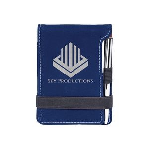 Blue/Silver Leatherette Mini Notepad with Pen