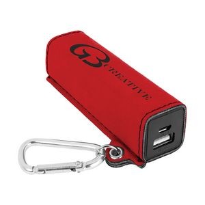 Red Leatherette 2200mAh Power Bank w/USB Cord