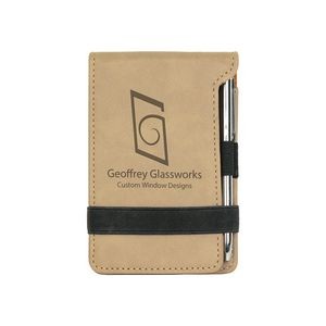 Light Brown Leatherette Mini Notepad with Pen