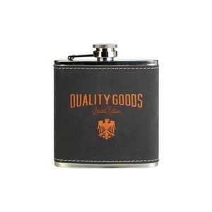 6 oz. Dark Gray/Orange Textured Leatherette Stainless Steel Flask