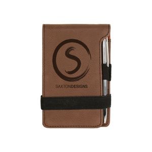 Dark Brown Leatherette Mini Notepad with Pen