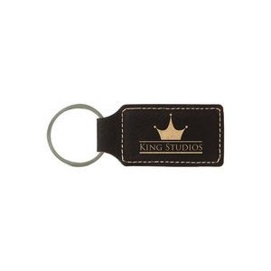Black/Gold Leatherette Rectangle Keychain
