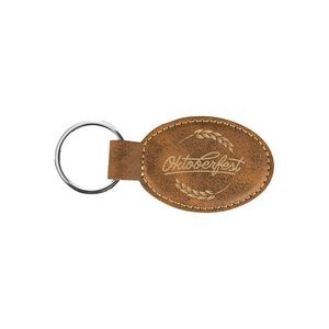 Rustic/Gold Leatherette Oval Keychain