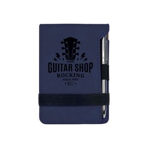 Blue/Black Leatherette Mini Notepad with Pen