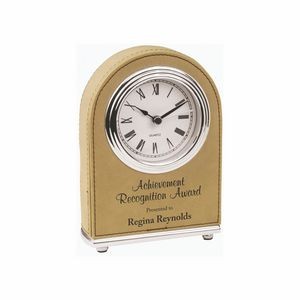5½" Light Brown Leatherette Arch Desk Clock