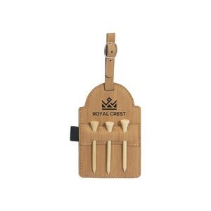 3¼" x 5" Bamboo Leatherette Golf Bag Tag w/ 3 Wooden Tees