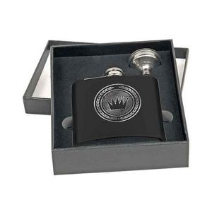 Laser Engraved Black Stainless Steel 6oz Flask Gift Set