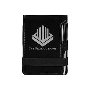 Black/Silver Leatherette Mini Notepad with Pen