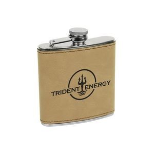 6 oz. Light Brown Leatherette Stainless Steel Flask