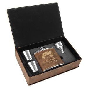 6oz. Stainless Steel Rustic/Gold Leatherette Flask Gift Set