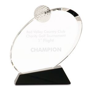 7 1/4" Clear Crystal Oblong Golf Award on Black Crystal Base
