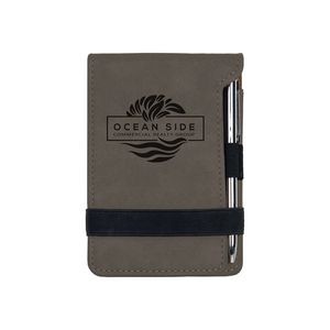 Gray Leatherette Mini Notepad with Pen