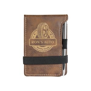 Rustic/Gold Leatherette Mini Notepad with Pen