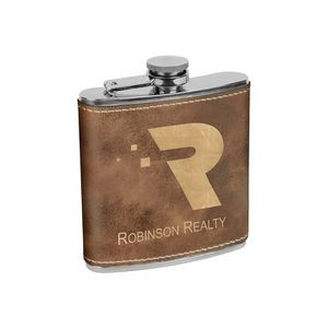 6 oz. Rustic/Gold Leatherette Stainless Steel Flask