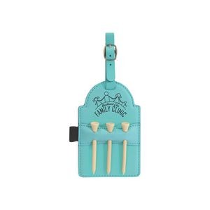 3¼" x 5" Teal Leatherette Golf Bag Tag w/ 3 Wooden Tees